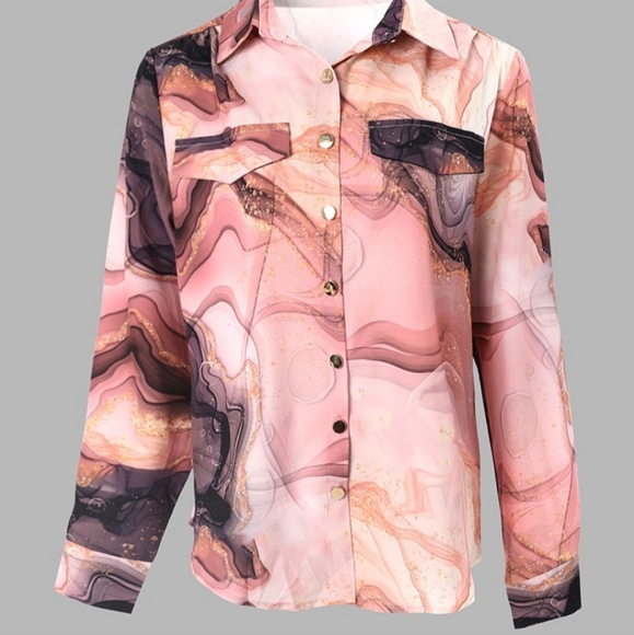 Marble Print Longsleeve Blouse - Picture 7 of 8